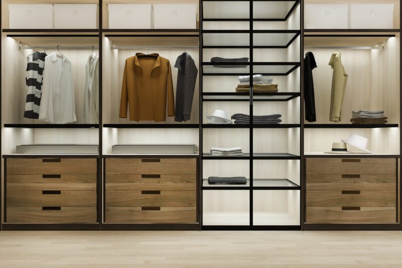 Wardrobe with wooden finish