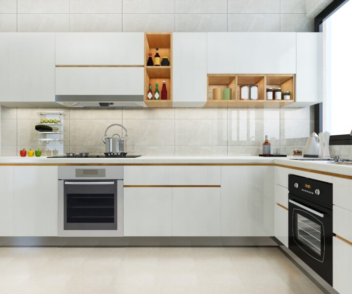 White & Biege Modular kitchen-Handleless