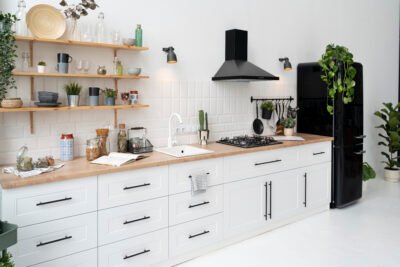 Straight Modular kitchen-Black handles